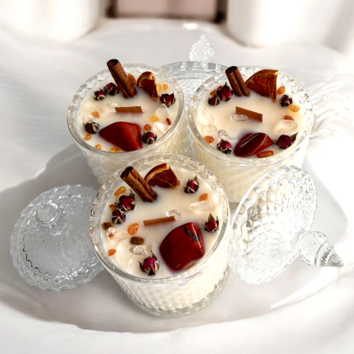 Luxusná sójová krištáľová sviečka so vzácnymi kameňmi