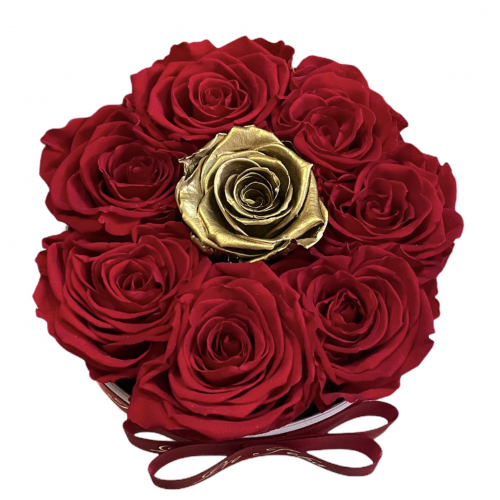 Luxusný biely flower box s veľkými červenými ružami