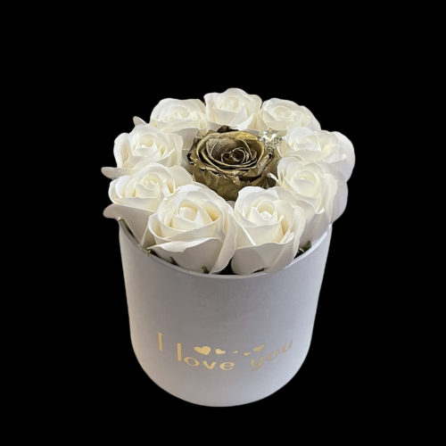 Biely box s potlačou I love you a luxusnou zlatou ružou