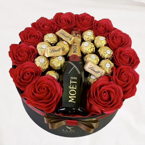 Luxusný flower box Roses and Champagne