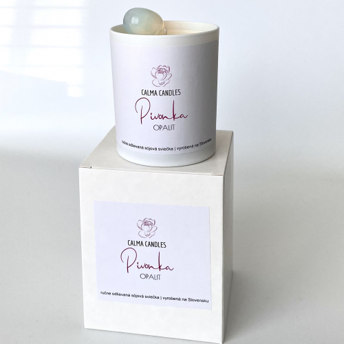 Sójová sviečka s Opalitom a vôňou Pivoniek, v darčekovej krabičke