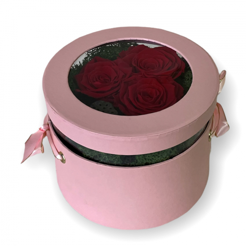 Luxusný ružový box so stabilizovanými ružami a machom