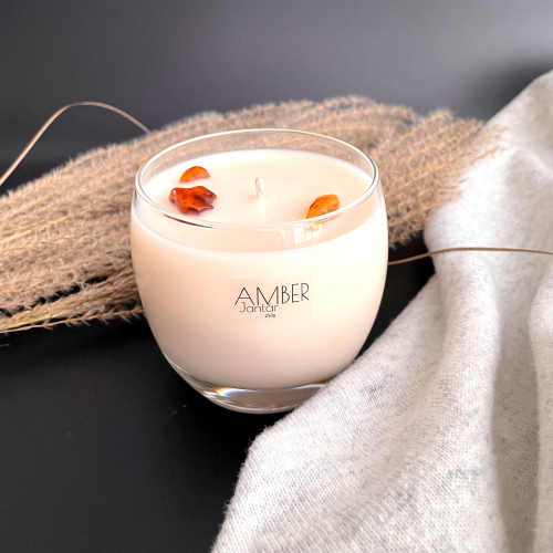 Luxusná sójová sviečka Amber s drahými kameňmi, 250g
