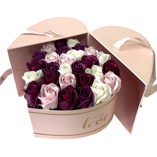 Lososový otvárací flower box s farebnými ružami