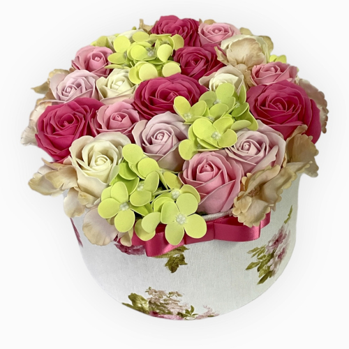 Kvetinový box Summer Garden s farebnými ružami a hortenziami 